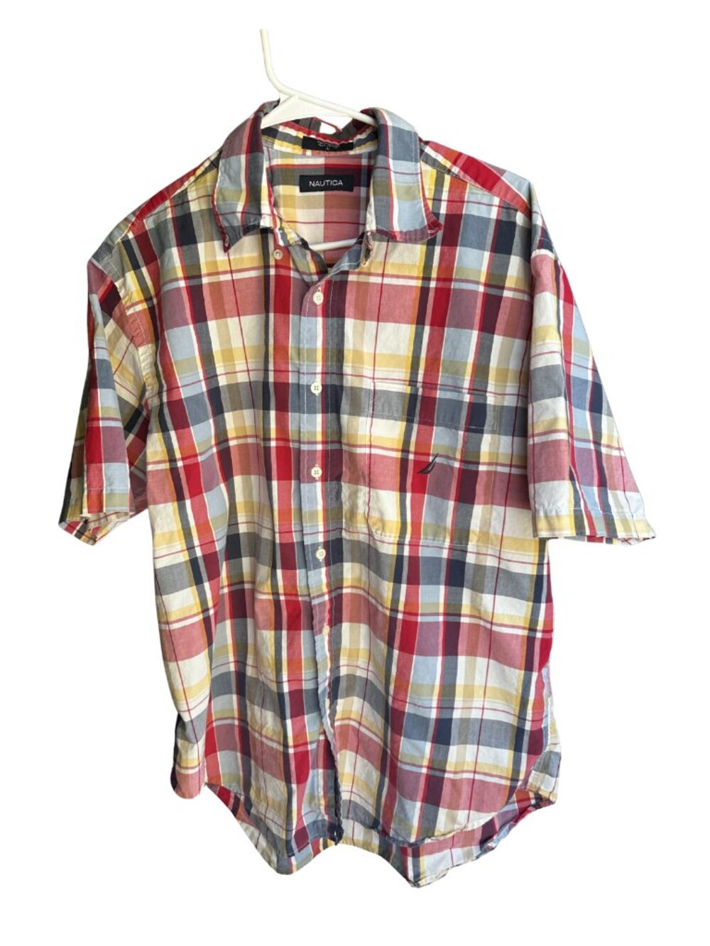 Nautica Men's Large Plaid Shirt Classic Fit Button Up Short Sleeve Cotton Red